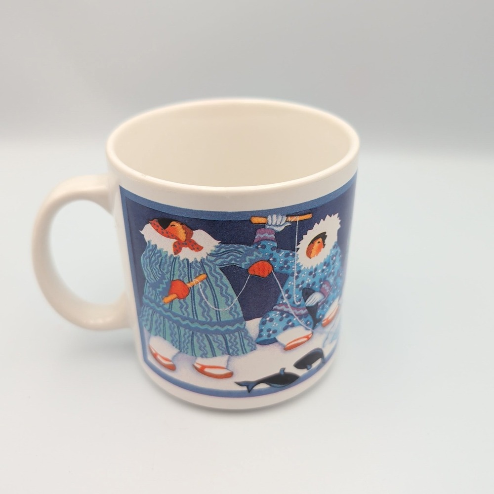Barbara Lavallee Ice Fishing Coffee Mug Alaska Native Indian Eskimo Kuspuk 1991